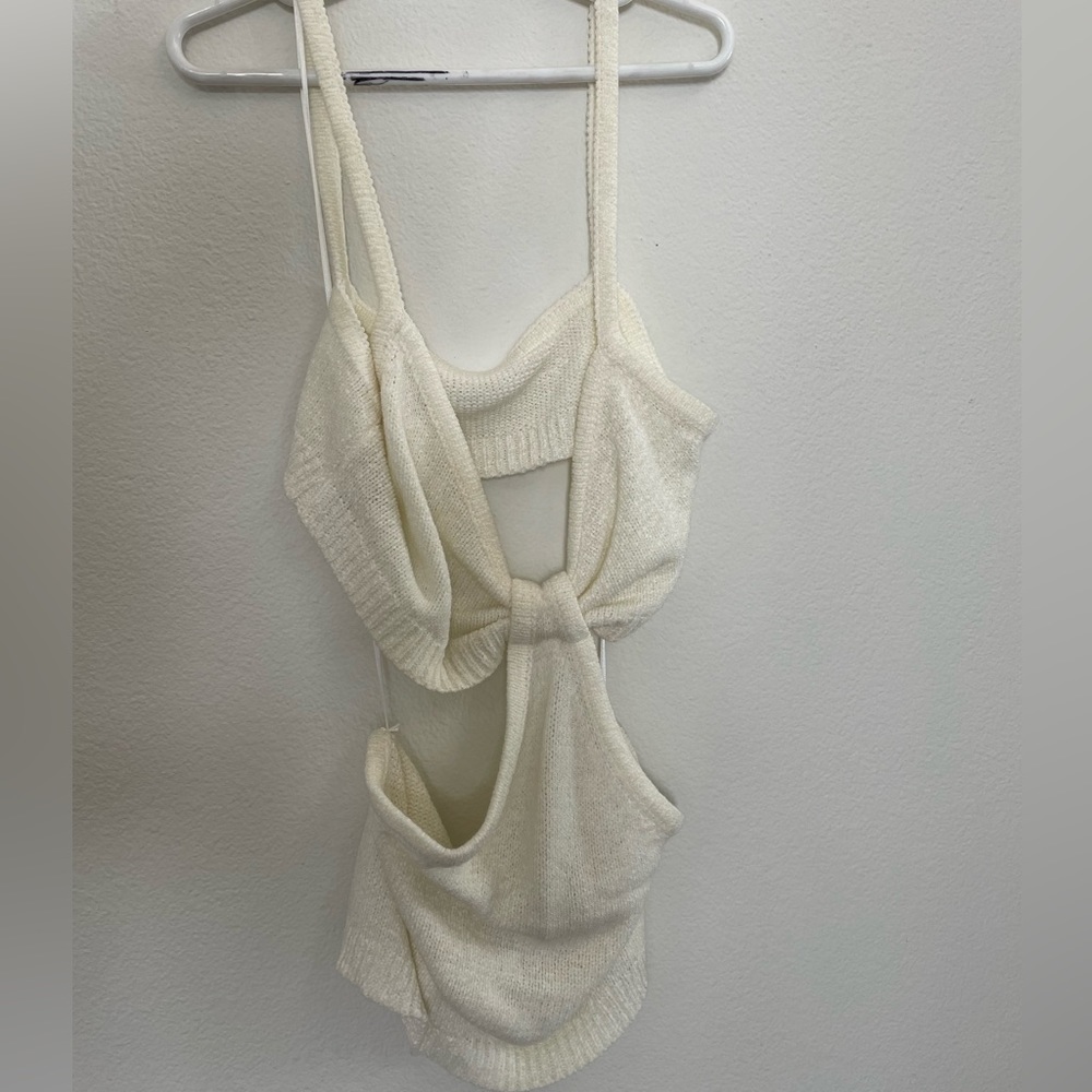 White Knit Cut Out Top